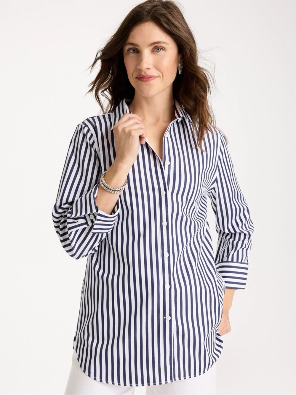 Chico's No Iron Vertical Stripe Button-Down Shirt